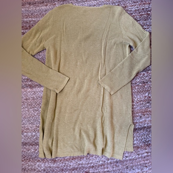 Eileen Fisher Medium Mustard Yellow V Neck Cotton Blend Tunic Sweater - Picture 6 of 7